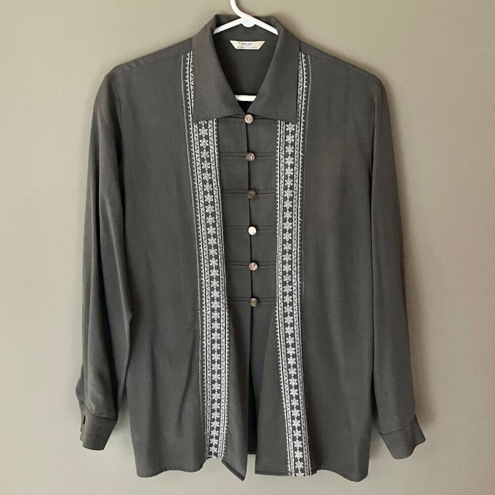 Grey & White Shirt with Fabulous Details